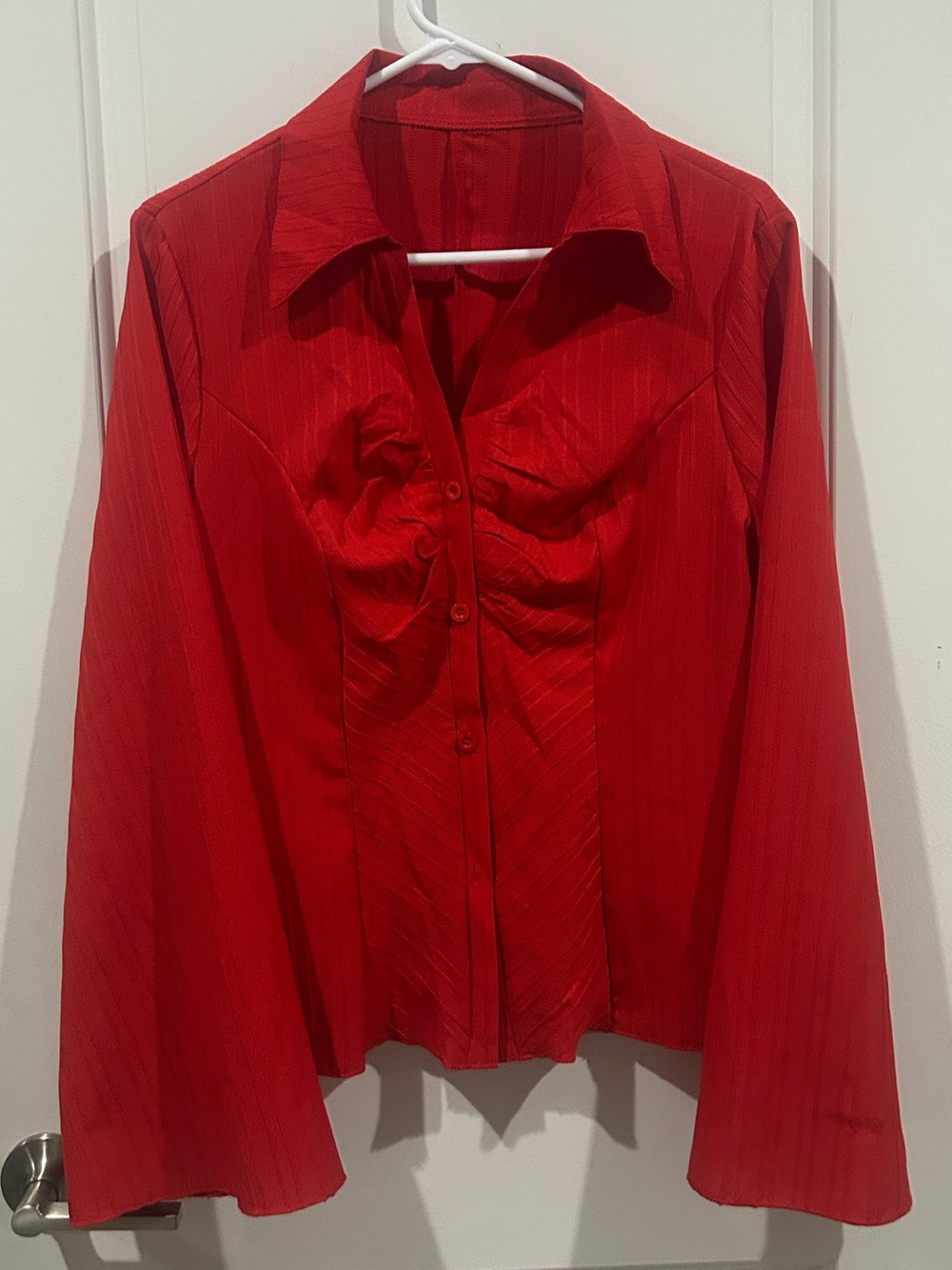 SHEIN Red Ruched Button-Down Blouse